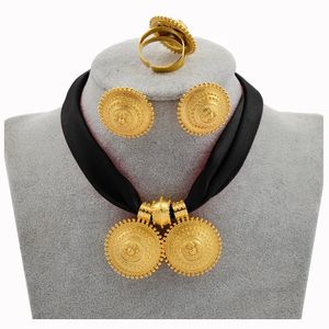 Wedding Jewelry Sets Anniyo DIY Rope Chain Ethiopian Set Gold Color Eritrea Ethnic Style Habesha Pendant Earrings Ring #217106 231012