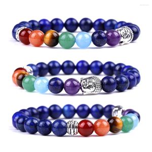 Charm Armband 8mm Lapis Lazuli Red Agate Yoga Balance Armband Bangle For Women Man Ametyst 7 Color Chakra Buddha Head Bead