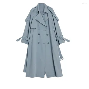 Women's Trench Coats 2023 Spring Autumn Mid-length British Style All-match Coat Double-breasted Loose Blue Women Jackets A952