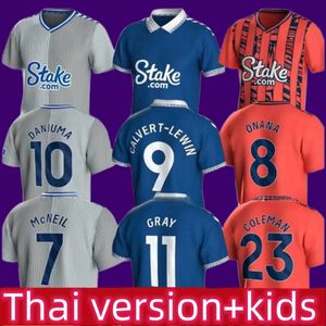 2023/24 Everton Soccer Jerseys 2024 ONANA McNEIL CALVERT-LEWIN GODFREY shirts Mens GRAY DOUCOURE LWOBI MYKOLENKO Football Uniforms Kids Kit