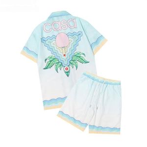 Nya casablanc -skjortor Mens Lucid Dreams Island Scenery Color Temperament Satin Short Sleeve Silk Shorts Set305e