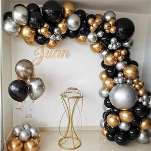 Kit de arco de balões dourados e prateados cromados, 110 peças, balão preto, guirlanda, casamento, aniversário, natal, decoração de festa infantil, chá de bebê, globos 2267c