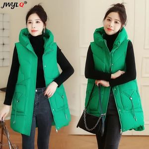 Women's Jackets Solid Color Simple Sleeveless Stand Collar Oversized Outwear Winter Thick Warm Cottonpadded Long Coat Vest Casual Puffer Jacket 231012