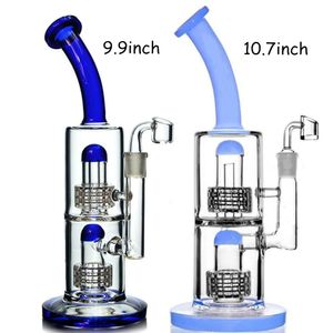 Double Matrix Percolator Glass Water Pipe Recycler Arm Tree Perc Dab Rig Blue Bong Hookahs Bubbler with Banger