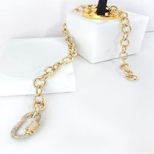 Colliers Monlansher Gold ColorChunky Chain Karabiner Halskette Micro Paving CZ Stone Halsketten für Frauen Minimalist 20212906