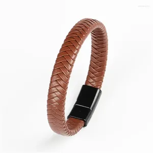 Link Pulseiras 316L Aço Inoxidável Simples Homens Multi-Strand Trançado Corda De Couro Liga Fivela Magnética Pulseira Itens De Presente Para O Namorado