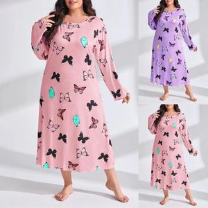 Casual Dresses Women's Large Loose Long Sleeve Butterfly Print Drop Shoulder Sleeping Dress