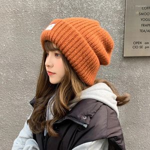 Berets solto grande cintura chapéu de malha para mulheres no inverno lã calor outono e rosto redondo adequado pequeno