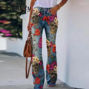 Damenhosen Frauen Vintage Chic Muster Floral Bedruckte Jeans 2023 Weibliche dünne Flare Lange Mode Lässige Denim-Hose Streetwear