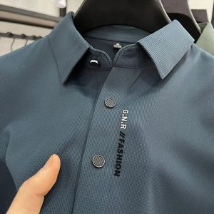 Herrpolos högkvalitativ is Silk Kort ärm Mäns/mäns högkvalitativ sömlös Casual Polo Shirt Khaki Military Green Navy Blue