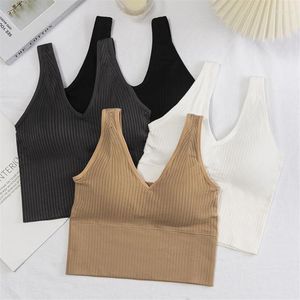 Bustiers Corsets女性クロップトップVネックリブベッドリムなし女性キャミトップビューティーバックストレッチパディングフィットネススポーツガールズブラジャータンク