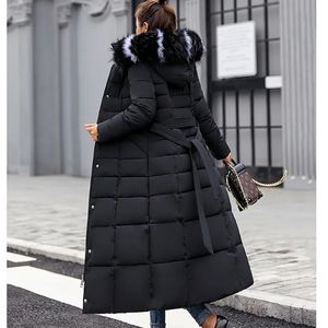 Cappotto da donna in cotone lungo da donna inverno femmina su ginocchiera con cappuccio di pelliccia larga con cappuccio calda parka giù in cotone imbottito sovrano 231012