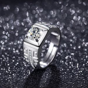 2021 masculino puro ouro platina diamante solitaire anel abertura ajustável completo zircônia cúbica casamento casal presente para homem amante257l