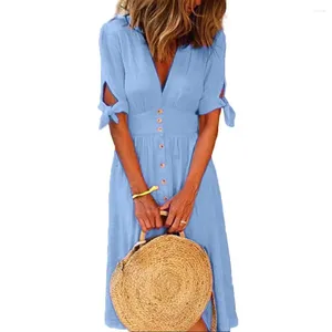 Casual Dresses Women Fashion Solid Color Deep V Neck Bundna Half Sleeve Button Party Long Dress Vintage Summer Women's 2023