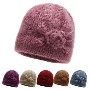 Cofano per donna Cappelli invernali Moda floreale Croce lavorato a maglia cappello da donna caldo velluto invernale cappello Skullies berretti mamma nonna berretto