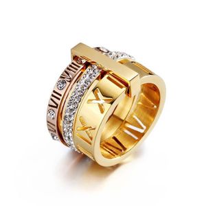 Schmuck Edelstahlringe Volle Größe 6 7 8 9 10 Original Breitband Hohlgold Roségold römische Ziffer XII Damen Schraubring2418