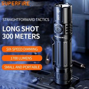 Facklarna Ny Superfire A20 SST40 1700LM EDC Flashlight USB-C Uppladdningsbar 21700 LED Torch 5 Mode Lantern för camping Emergency Lighting Q231013