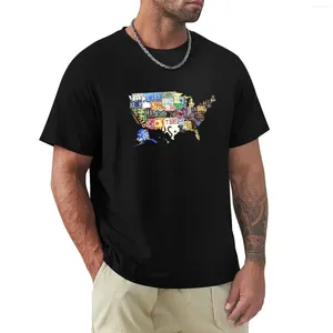 Polos masculinos EUA Vintage Matrículas Mapa Camiseta Plus Size Tops Edição Camiseta Algodão