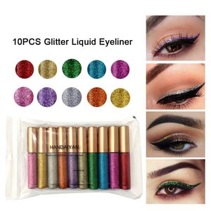 Eye Shadow/Liner Combination 10pcs Set Brand White Gold Glitter Eyeshadow for Easy To Wear Waterproof Liquid Eyeliner Beauty Eye Liner Makeup Maquiagem 231012