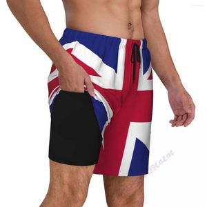 Mäns shorts England British Flag Union Jack UK Country 3D Mens Swimming Trunks With Compression Liner 2 i 1 snabbtorkad simning