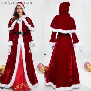 Theme Costume Deluxe Women Red Velvet Xmas Dress Luxury Classic Santa Claus Lady Christmas Come Party Outfit T231013