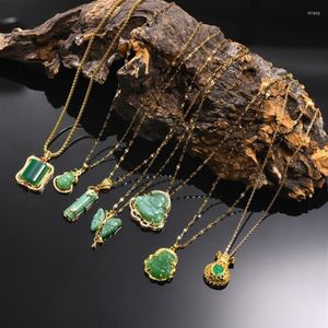 Pendant Necklaces Exquisite Buddha Green Stone Simulated Jade Amulet Maitreya Necklace Jewelry For Women 2022215m