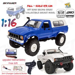 Electric RC Car WPL C24 1 Full Scale RC 1 16 2 4G 4WD Rock Crawler Electric Buggy Climbing Truck Led Light On Road 1 16 For Kids Gifts Toys 231013