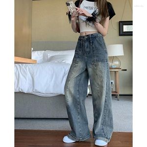 Jeans femininos pernas largas pernas largas calças de carga de cintura alta mulher corea use roupas urbanas y2k roupas de rua dos anos 2000 90s jean grande