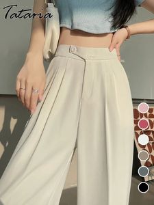 Men's Pants Wide Office Trousers for Women High Waist White Straight Stacked Pants with Pockets Double-button Classic Women's Trousers 231013