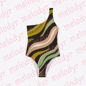 Fashion Stripe Print Swimwear Women One Piece Swimsuit Sexy One Shoulder Biquini Summer Vacation Swimming Bikini