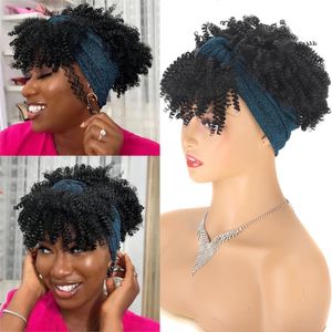 Syntetyczne peruki Krótka kręcona opaska dla kobiet Peruka do włosów z szalikiem Afro Bangs Codziennie Używanie 231013