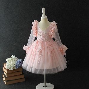 Moda menina vestido rosa estilo princesa para ocasiões especiais vestido de baile com laço para 3 4 5 6 7 8 anos de idade321E