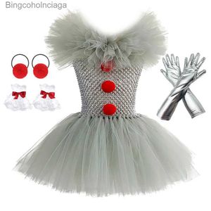 Thema Kostüm Grau Clown Tutu Kleid für Mädchen Karneval Halloween Kommen für Kinder Mädchen Joker Cosplay Tüll Outfit Kinder Party gruselige KleidungL231013