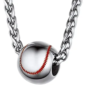 Pendant Necklaces Fashion Baseball For Boys Men Round Hollow Dangle Chain Necklace Sports Jewelry Gifts