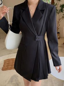 Ternos femininos unxx mulheres terno vestido blazer elegante chique outono retro escritório senhora roupas sólida 2023 magro streetwear moda coreana