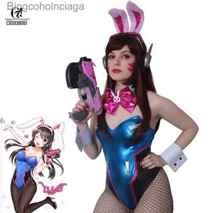 Temadräkt rolecos game ow dva cosplay sexig bunny girl jumpsuit sång hana d.va cosplay come halloween women romper jumpsuitl231013