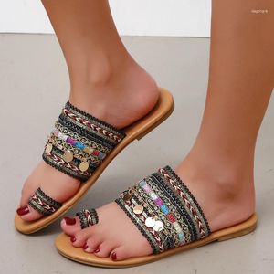 Sandały buty kobiety w stylu greckim w stylu greckim boho folk-custom rzemieślnicze panie płaskie kapcie zwykłe oddychające wygodne plażę