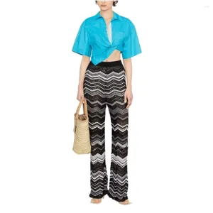 Kvinnor Pants Autumn Product 2023 Stripe Printed Wide Leg Fashion Style Casual High midje Slim Formal Clothing