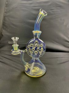 Rainbow color Smoking Accessories ash catcher Hookahs light blue glass bong Oil rig 14mm inner connector 9 inches bonus Speaker bowl unique bubble ball customized