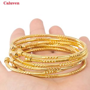 Bileklik 3mm6pcs Dubai Takı Kadınlar için Hint Bangles Afrika Ball Mücevherat Altın Renk Boncuklar Bilezik Etiyopya Düğün Gelin Hediye 231012