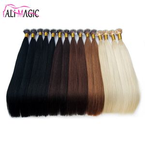New Pre Bonded Straight Remy Nano Ring I Tip Human Hair Extensions 1g/s 100s 14-26inch High quality long service life ALI MAGIC Factory wholesale