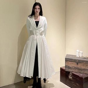 Women's Trench Coats Spring/Autumn Suit Waist Cut Solid Jacquard Linen Cotton Big Swing Single Breasted Jackets Women Clothes X076