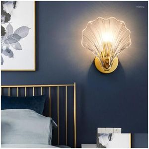 Wall Lamp Wall Lamp Nordic Shell Glass Modern Minimalist Indoor Corridor Aisle Sofa Background Light Living Room Bedroom Stair Lights Dhepo