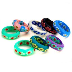 Cluster Rings 20PC Bohemia Colorful Cirle Daisy Flower For Women Girls Handmade Ceramic Clay Ins Trendy Jewlery Gifts