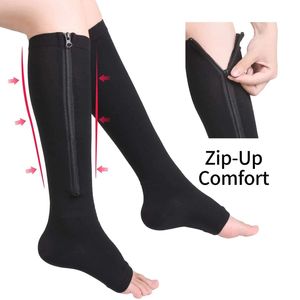 Sports Socks Compression Running Hiking Men Women Knee High Zipper AntiFatigue Stretchy Sox 231012