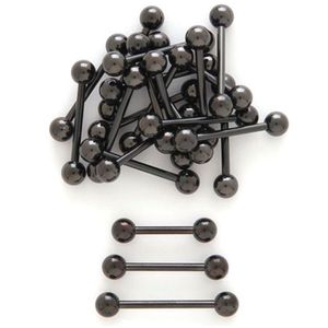 Labret Lip Piercing Jóias 50pcs Body JewelryAll Black Tongue Ring Bar Barbells 14G16mm Mamilo Ear Piercing Reto 231012