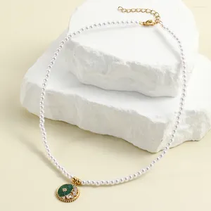 Pendant Necklaces Moon Sun Star Zircon Inlay Imitation Pearl Necklace For Women Collar Stainless Steel Clasp Gold Color