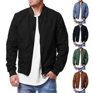 Autumn Men's Bomber dragkedja jacka plus storlek fast färg streetwear smala passform jackor