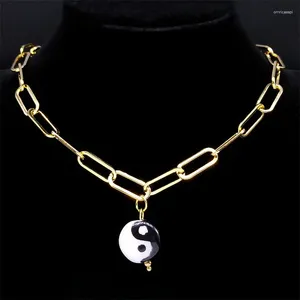 Pendant Necklaces Trendy Yin Yang Gossip Ceramic Necklace Women Chinese Tai Chi Bagua Stainless Steel Choker Amulet Jewelry