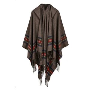 Tücher Große Schals Winterschal Kaschmirponcho Damen Bohemian Tribal Fringe Hoodies Decken Cape Schal Ponchos und Umhänge YG085 231012